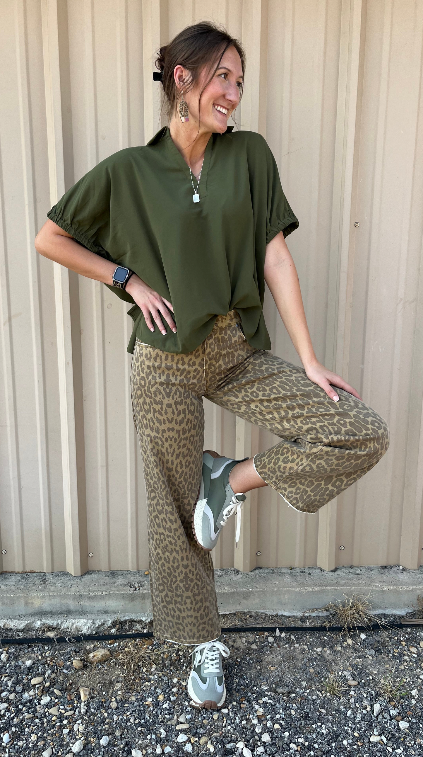 Leopard Print Straight Leg Jeans