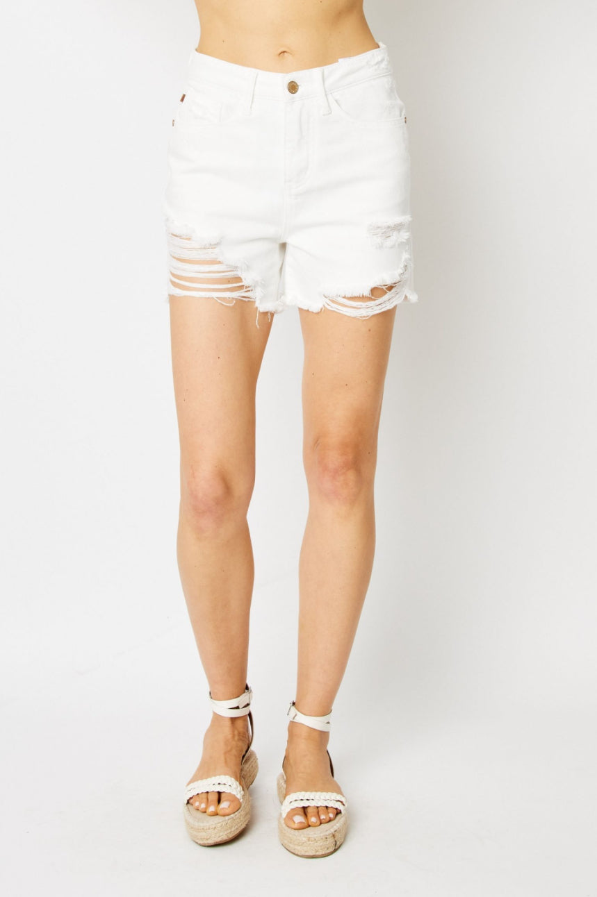 Judy Blue White Distressed Shorts