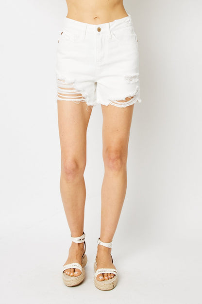 Judy Blue White Distressed Shorts