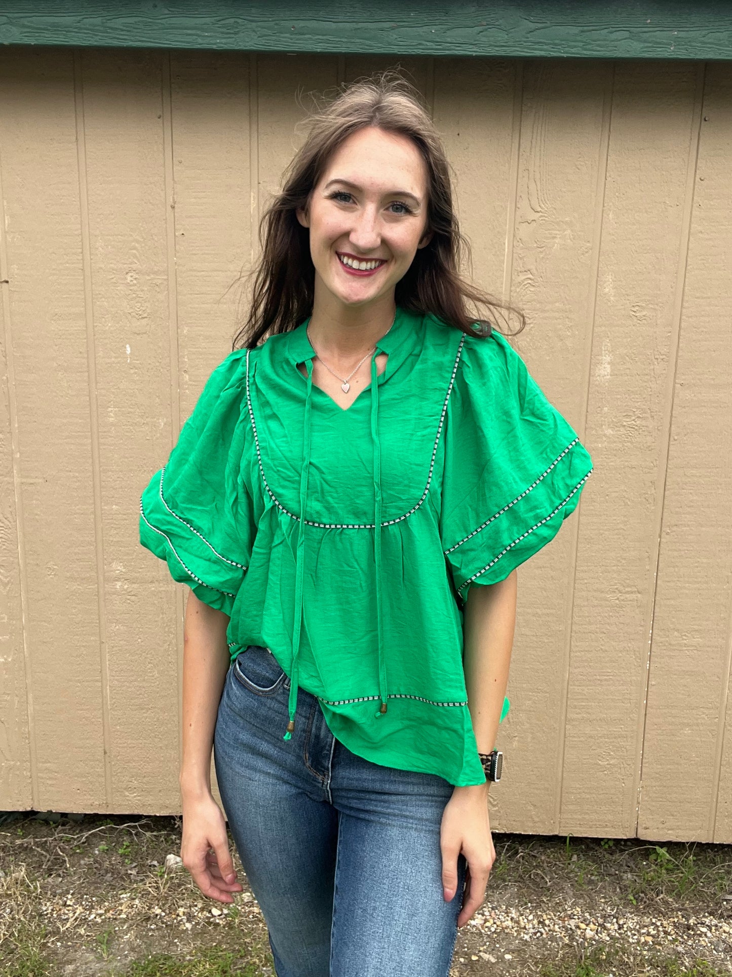 Umgee Solid Lace Trim Blouse