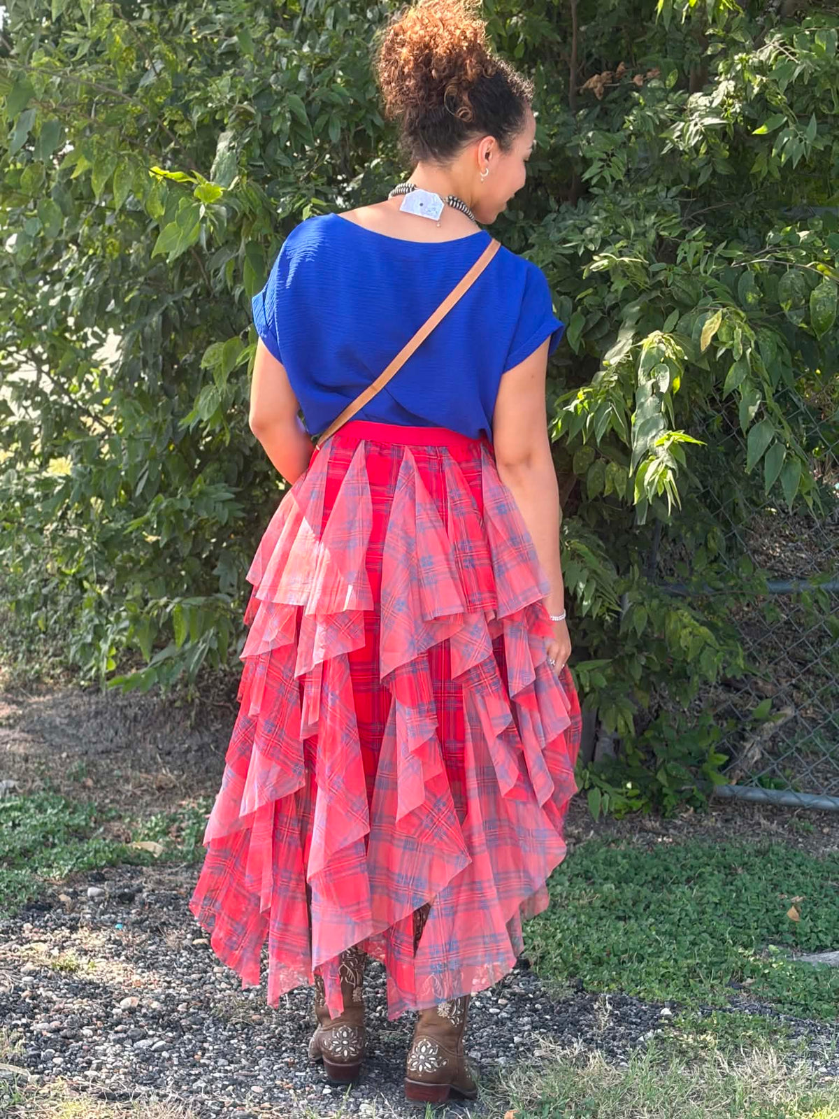 Easel Tulle Layered Plaid Skirt