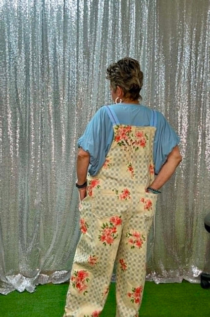 Easel blue strap floral overalls