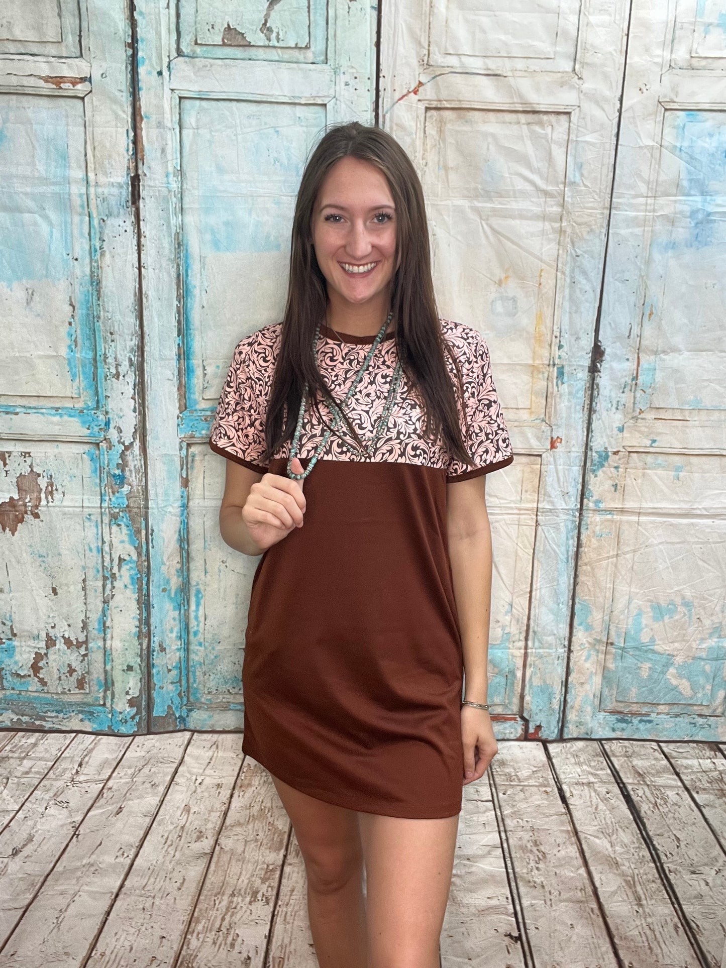 Brown Western Paisley Dress