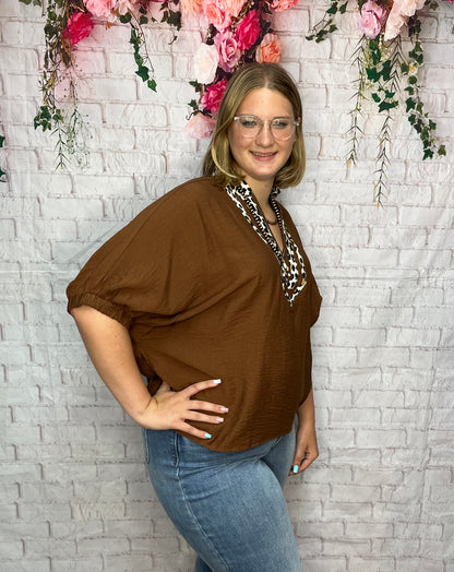 Leopard Collar Dolman Top