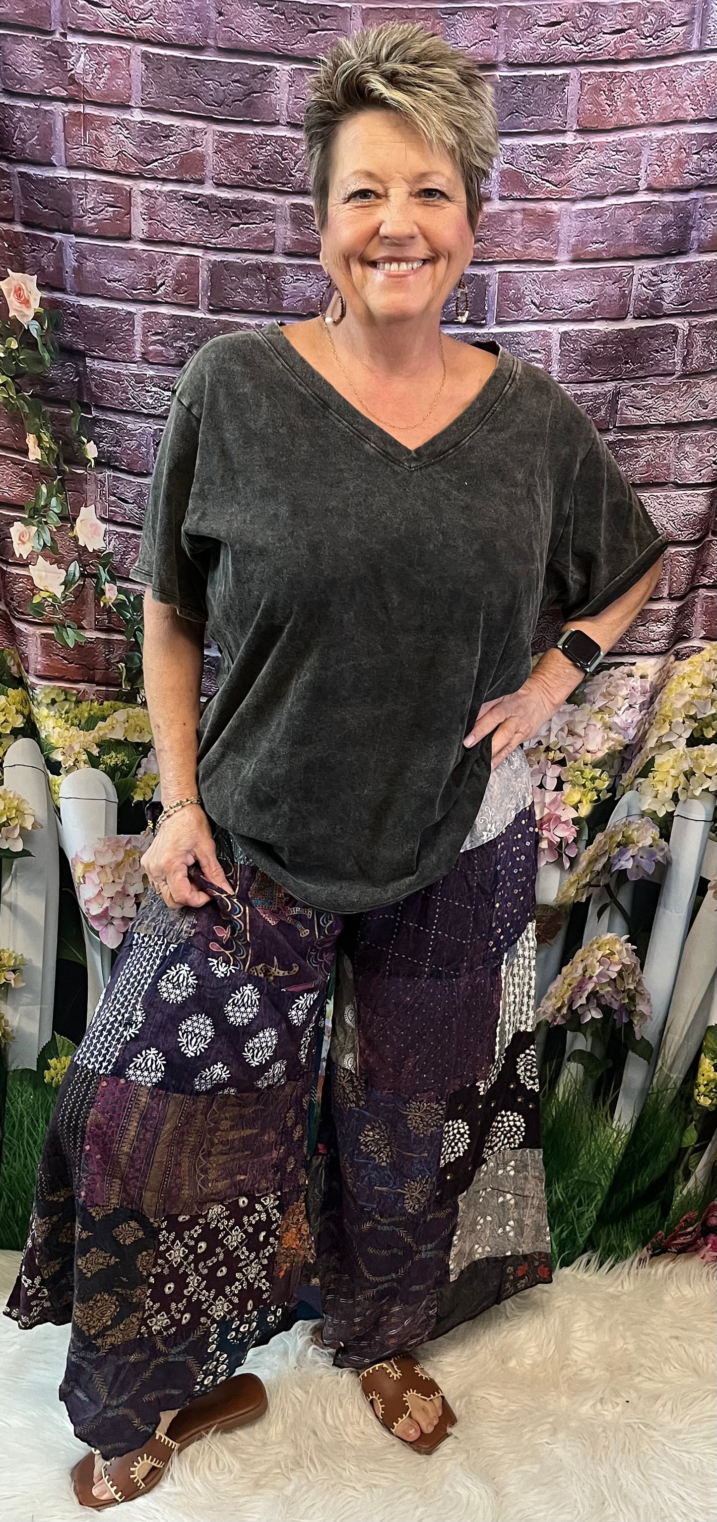 Wide Leg Patchwork Crop Pants