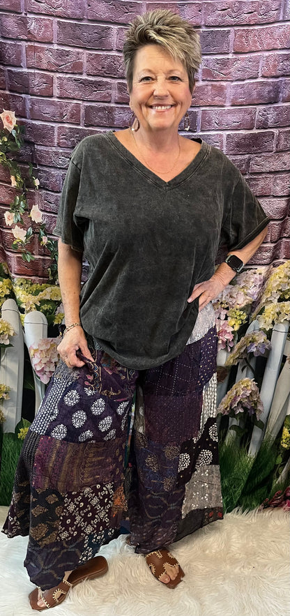 Wide Leg Patchwork Crop Pants