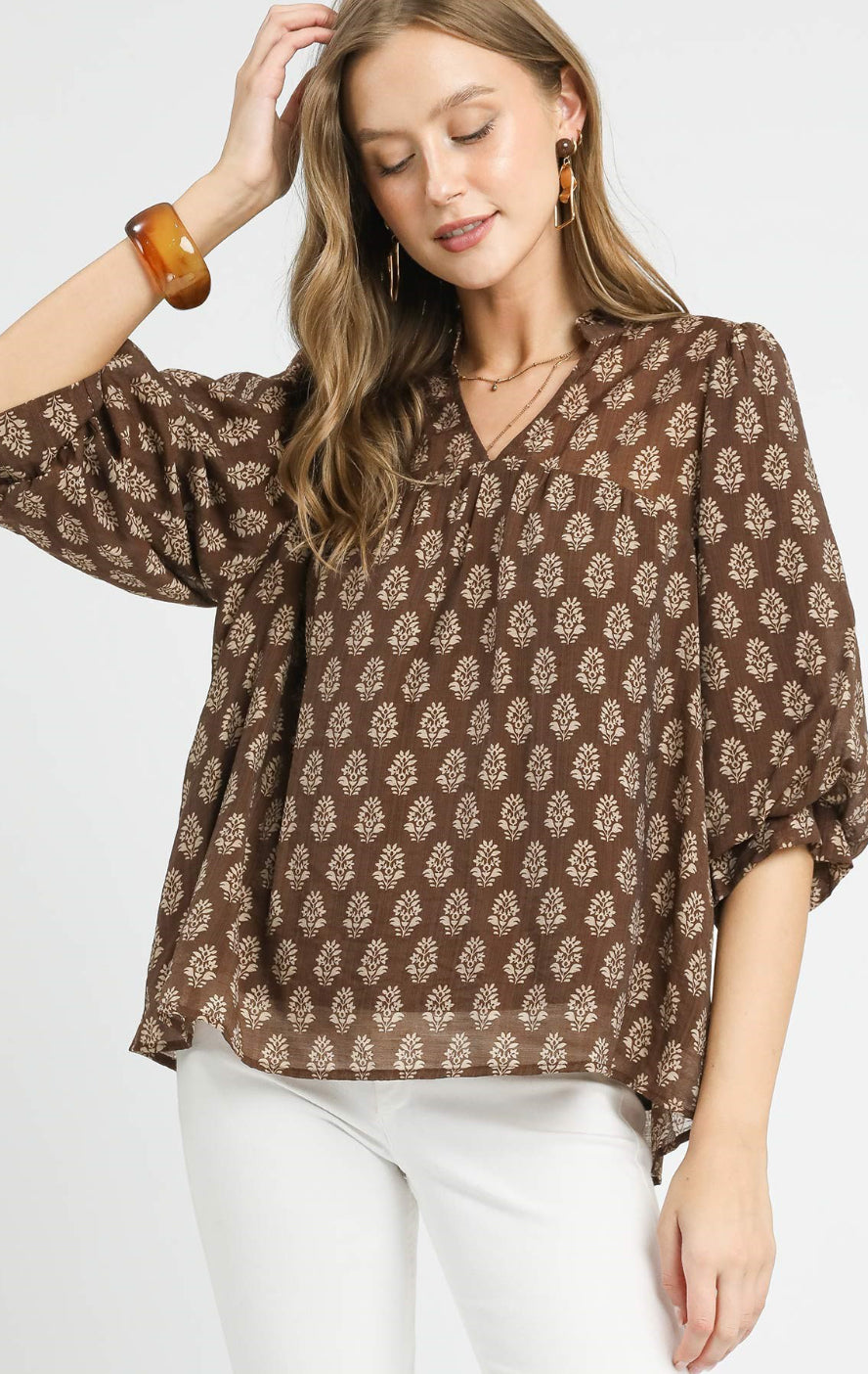 Floral Print V-Split Blouse