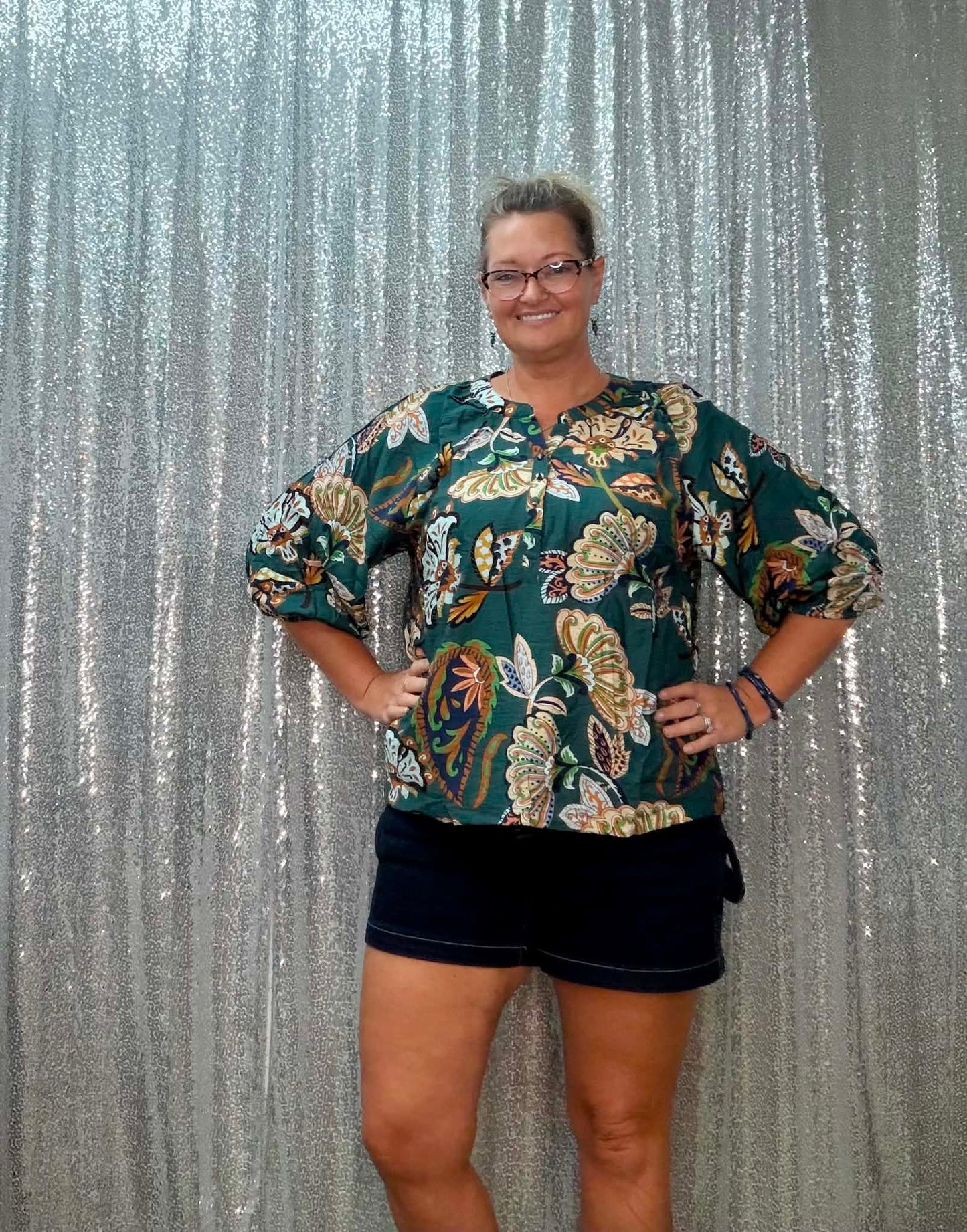 Umgee Teal Floral PLUS Top