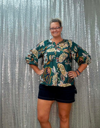 Umgee Teal Floral PLUS Top
