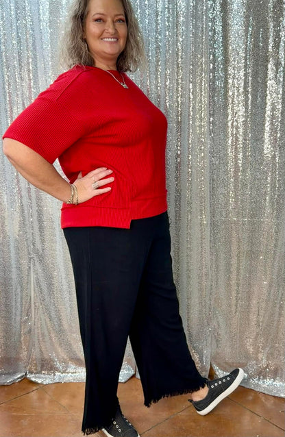 Umgee Wide Leg Crop Linen Pants Plus Size