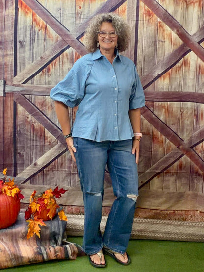 Heimish puff sleeve button down blouse