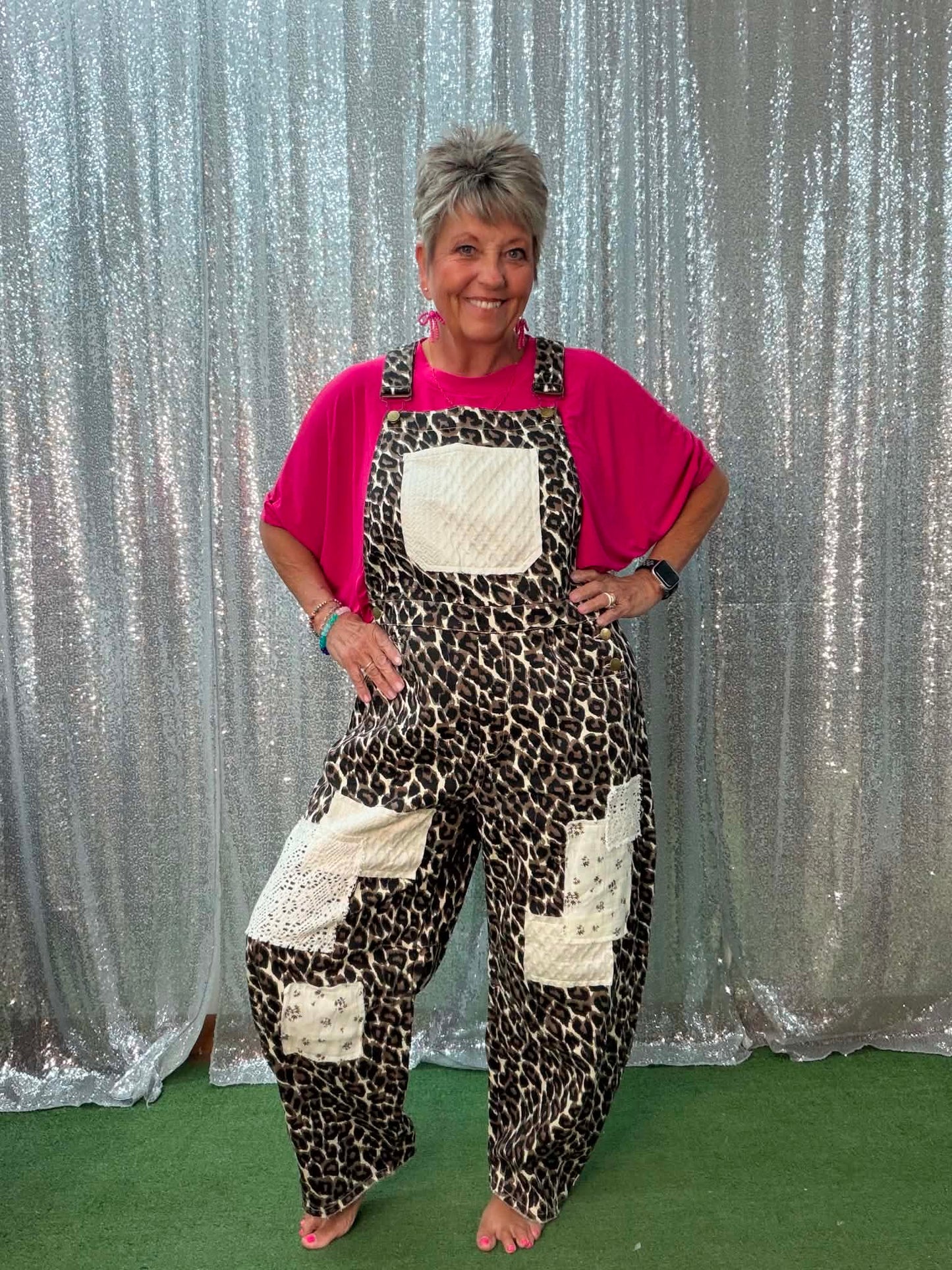 Oddi Leopard Mixed Media Overalls