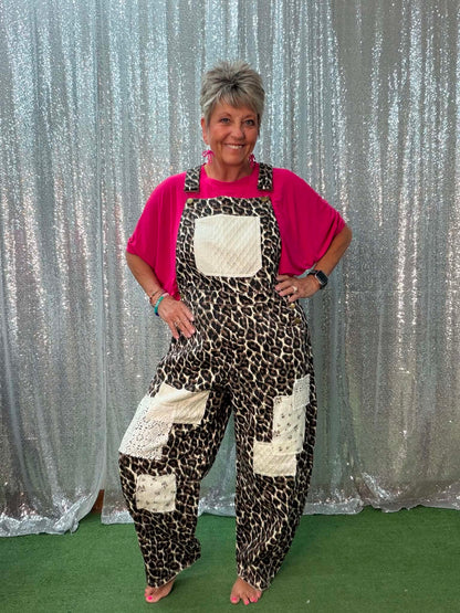 Oddi Leopard Mixed Media Overalls