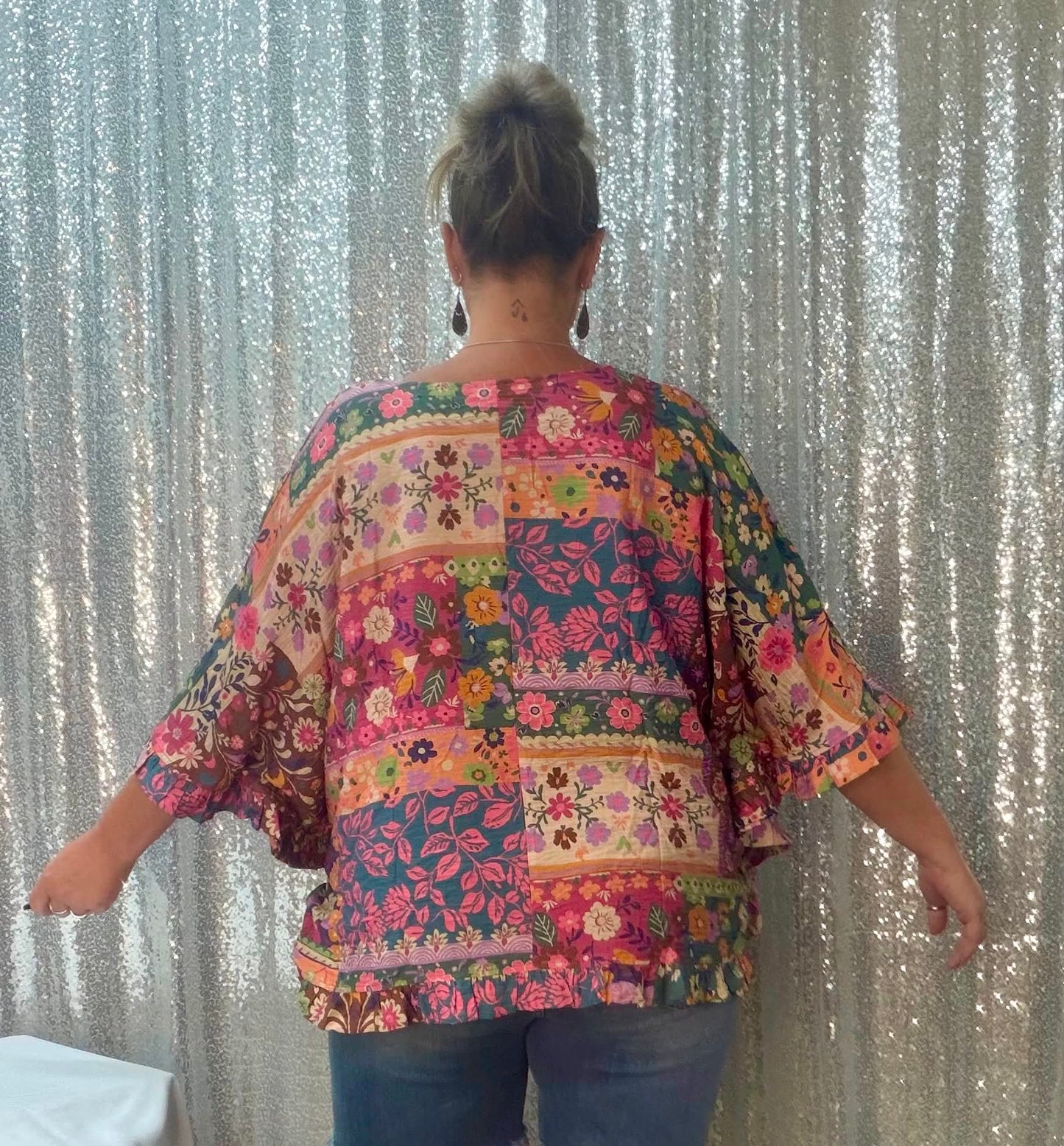 Easel Pink Brown Floral Top
