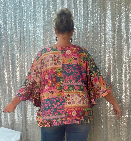Easel Pink Brown Floral Top