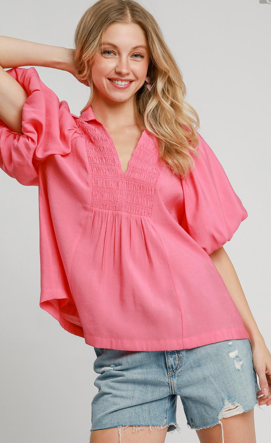 Umgee Bubble Sleeve Blouse