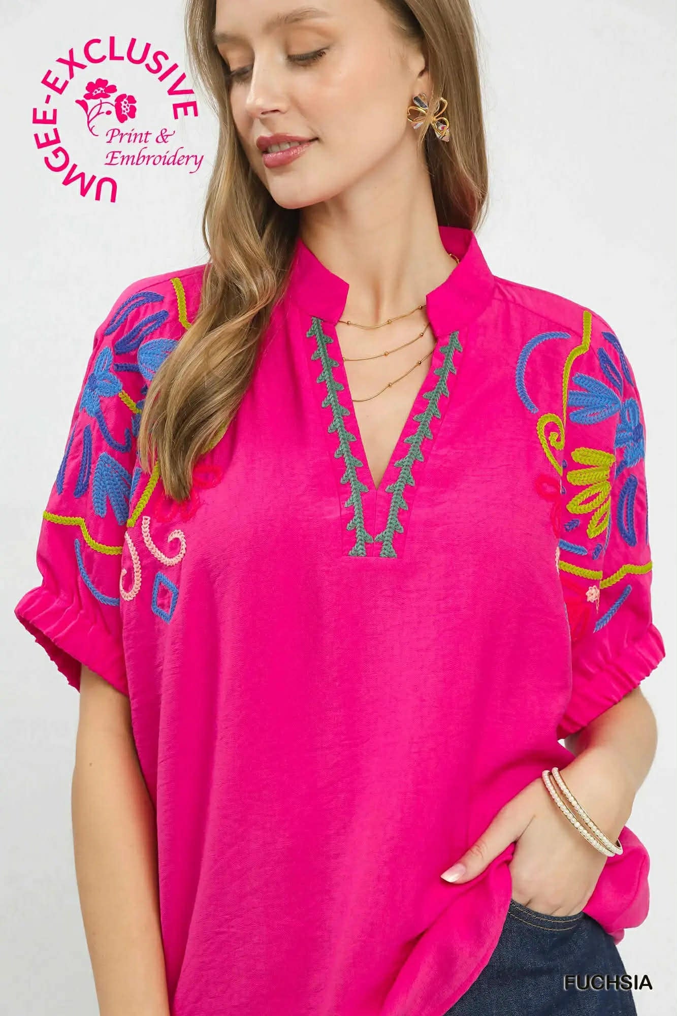 UMGEE Fuchsia Embroidered TOP