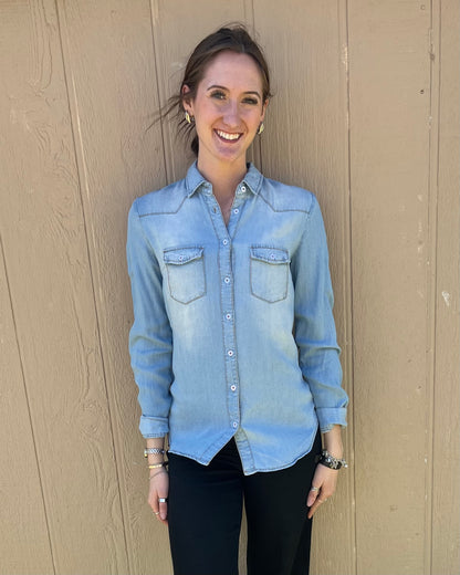 Button Up Blue Jean Top