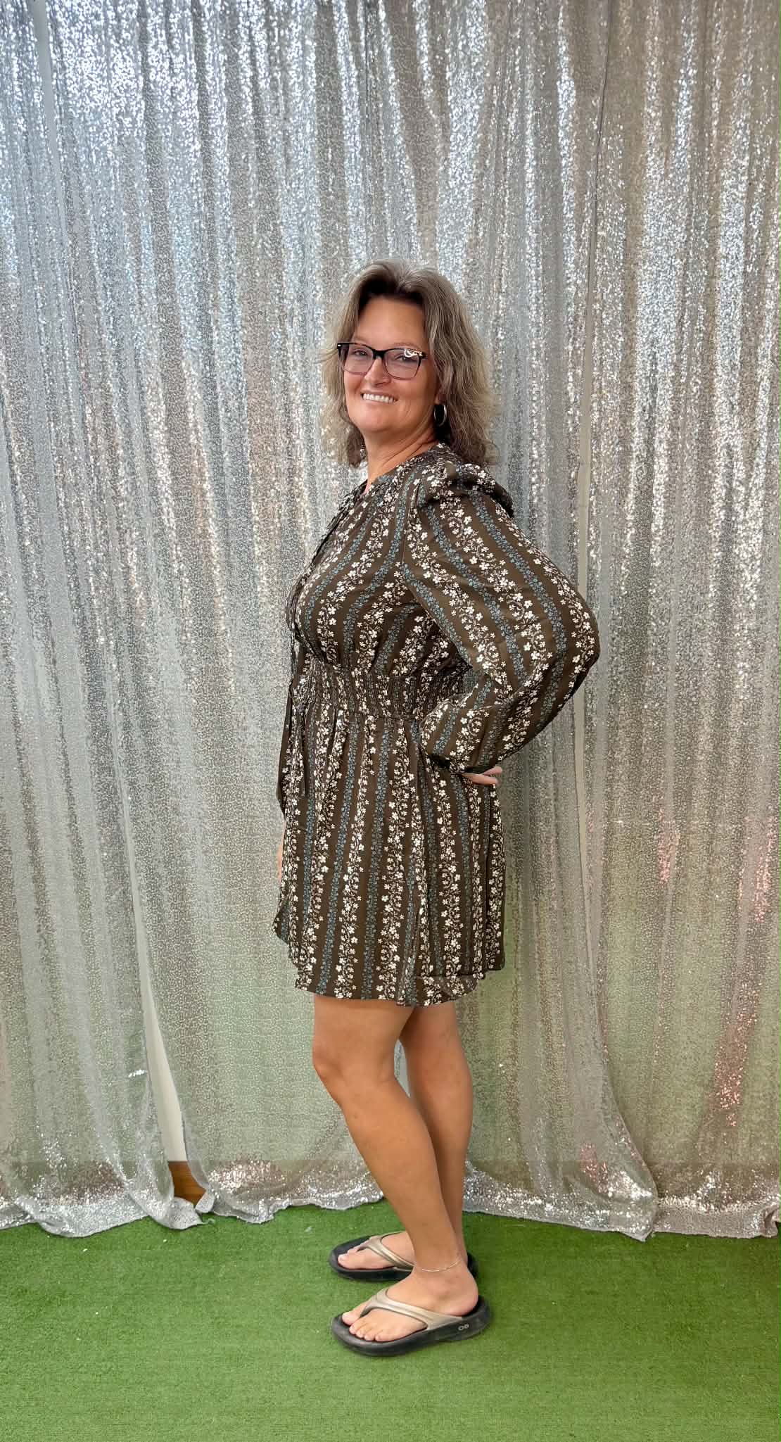Staccato smocked waist puff slv dress