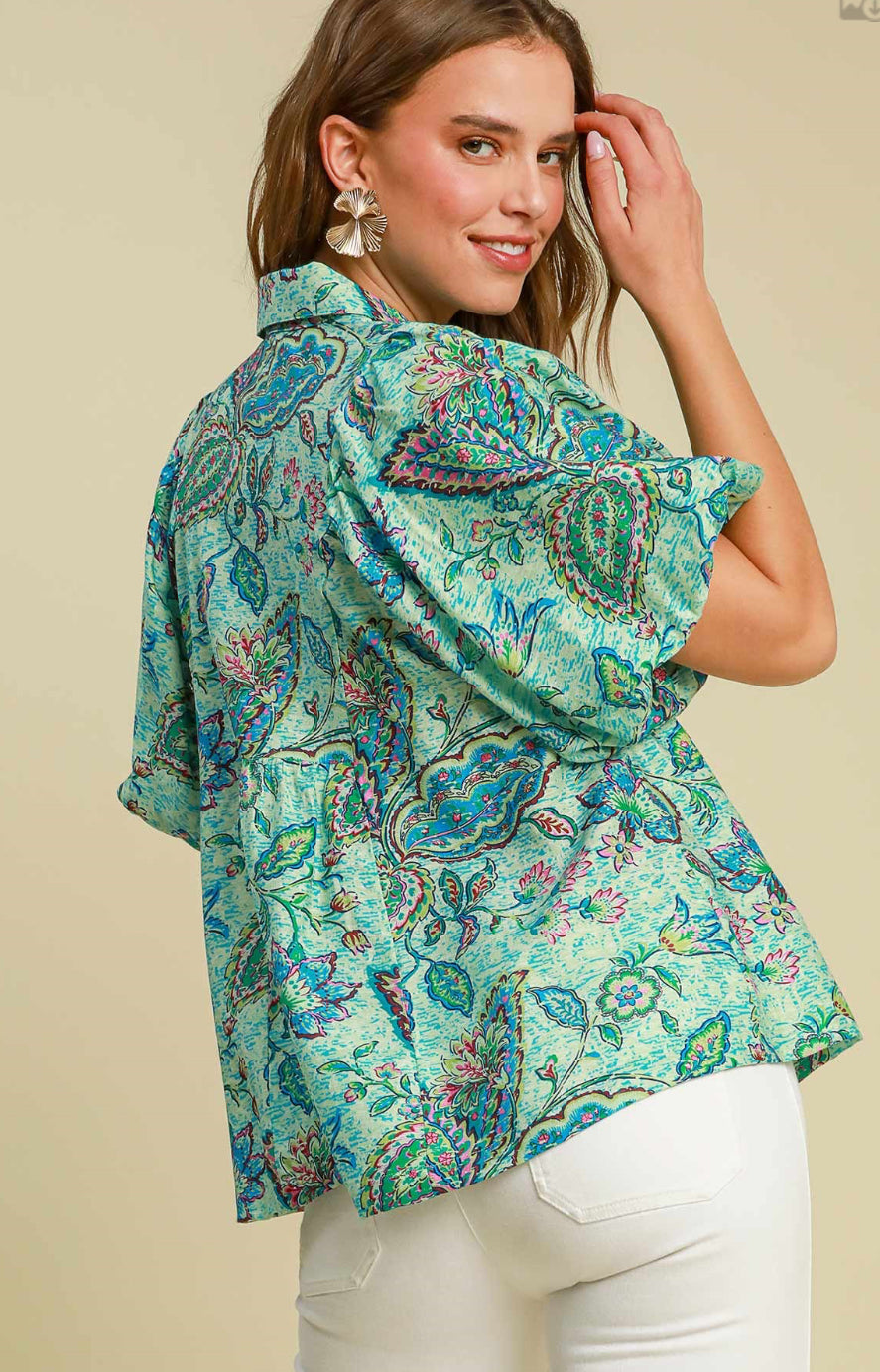 Umgee Bubble Sleeve Blouse *Patterned