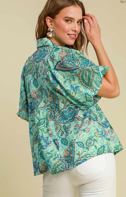 Umgee Bubble Sleeve Blouse *Patterned
