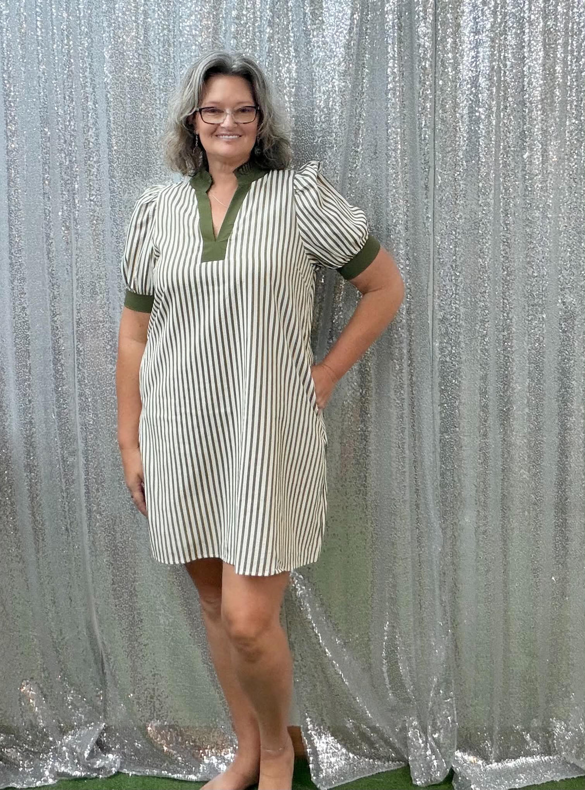 Heimish Striped PLUS Dress w/Pleated Collar