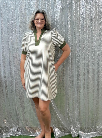 Heimish Striped PLUS Dress w/Pleated Collar