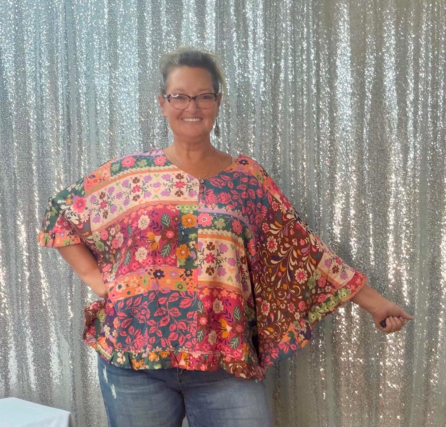 Easel Pink Brown Floral Top
