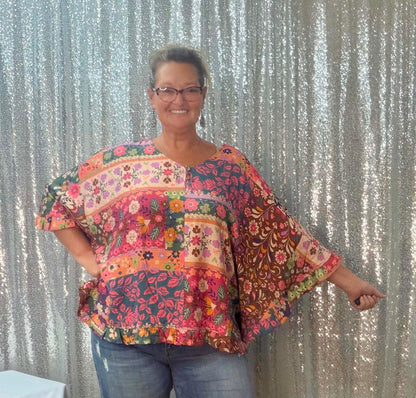 Easel Pink Brown Floral Top