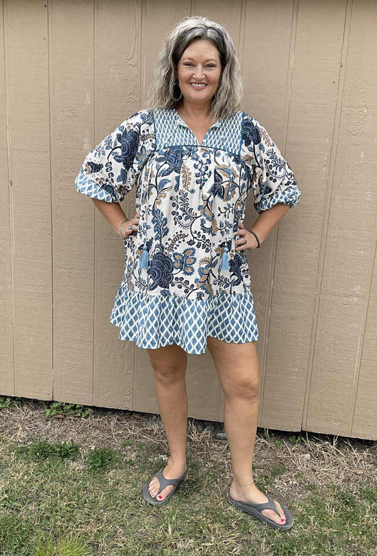 Umgee  Blue Mix Dress Plus Size