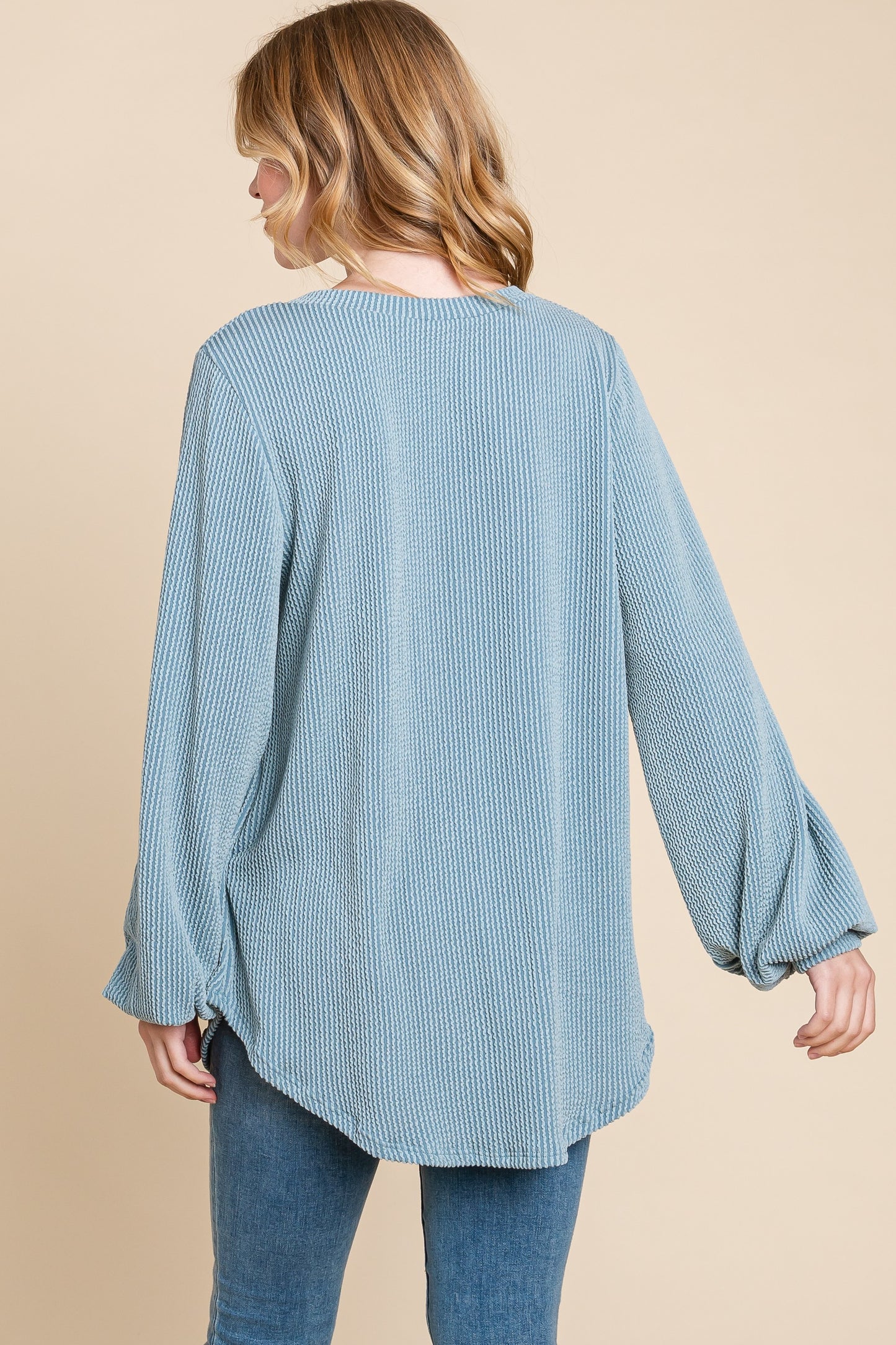 Bubble Sleeve Ribbed Long Sleeve