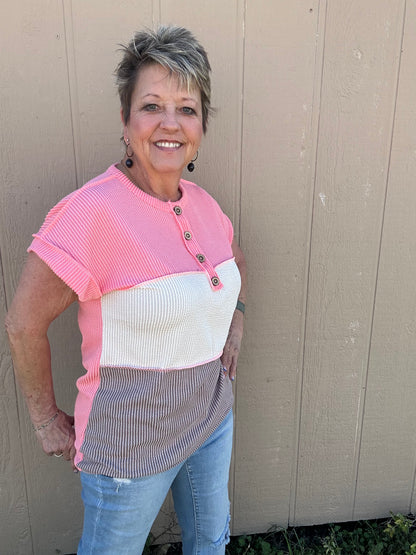 Tri-Colored Ribbed Top