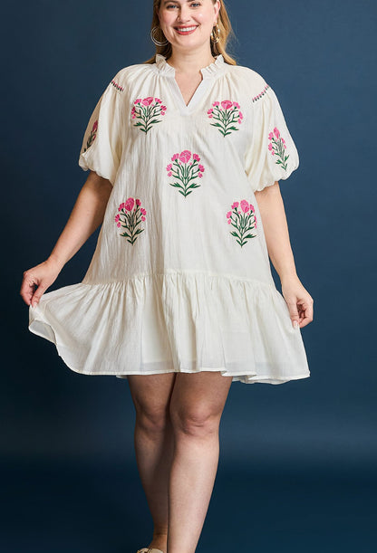 Umgee Boho Floral Embroidered Mini Dress
