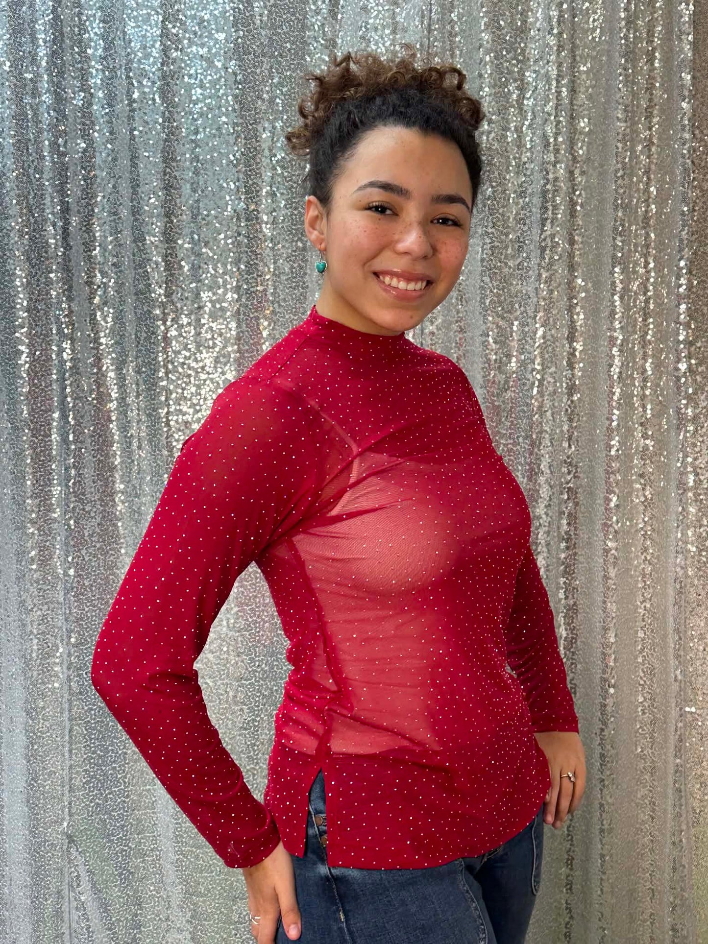 Sunshine & Rodio Mesh Top w/ rhinestone