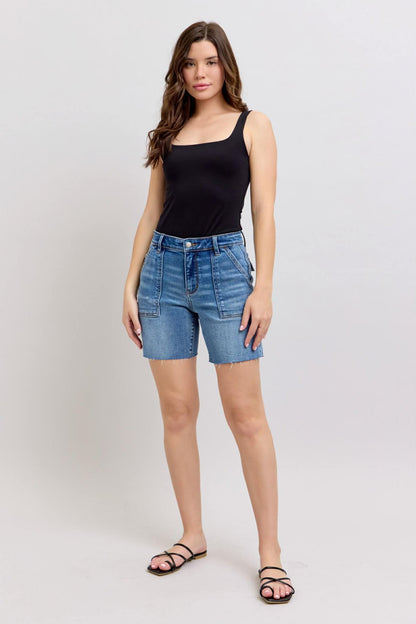 Judy Blue mid rise raw hem shorts