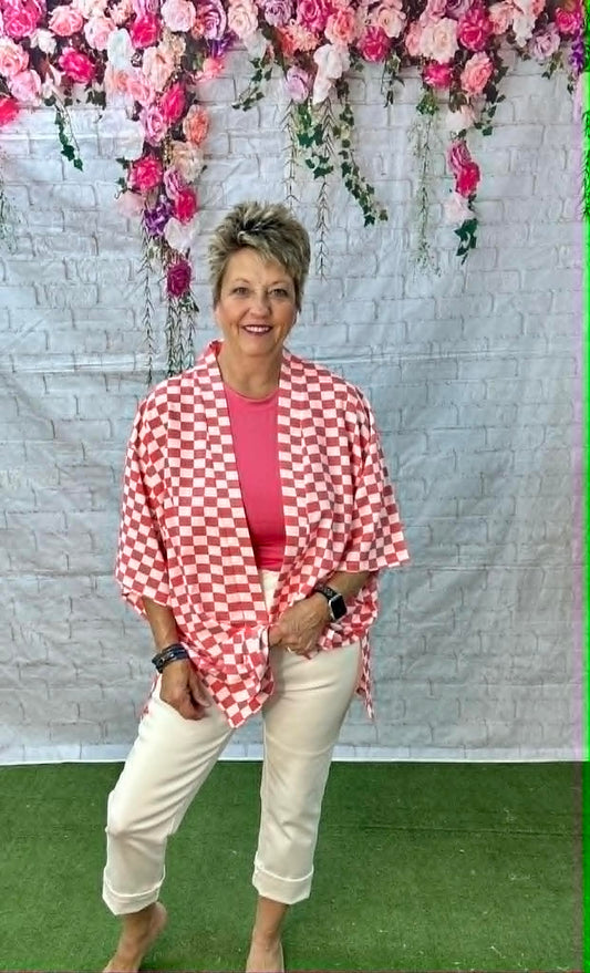 SUNSHINE & RODEOS CHECKED SHORT KIMONO