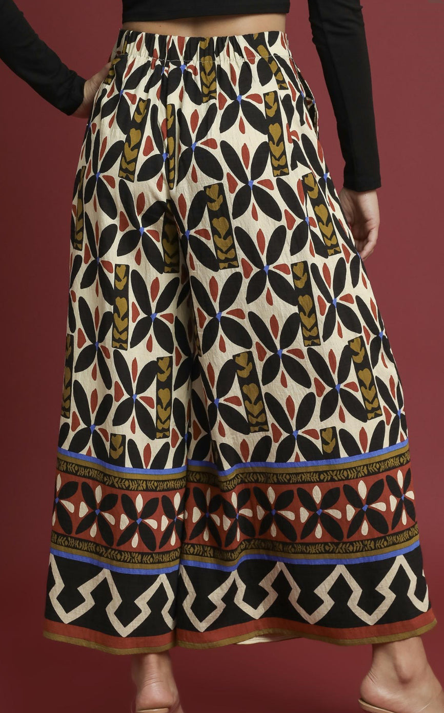 Tribal Motif Block Print Wide Leg Pants
