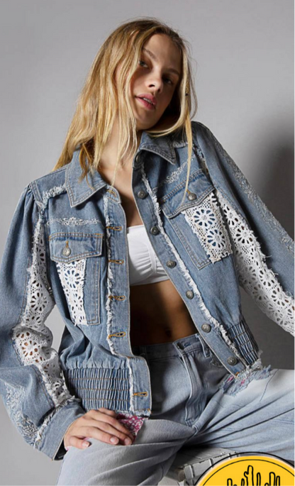 POL Crochet See-Thru Denim Jacket