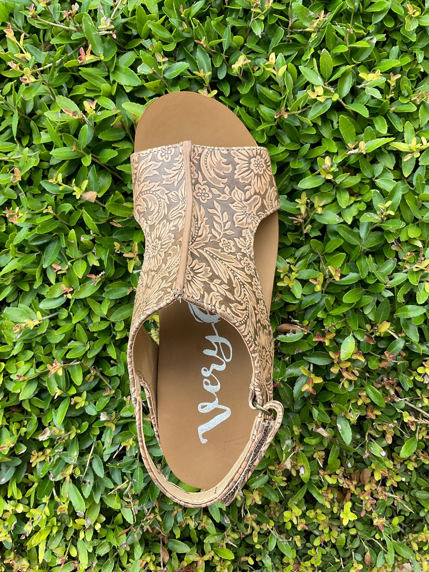 Very G Tooled Leather Wedge Sandals