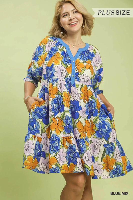 Umgee Plus Floral Tiered Babydoll Dress