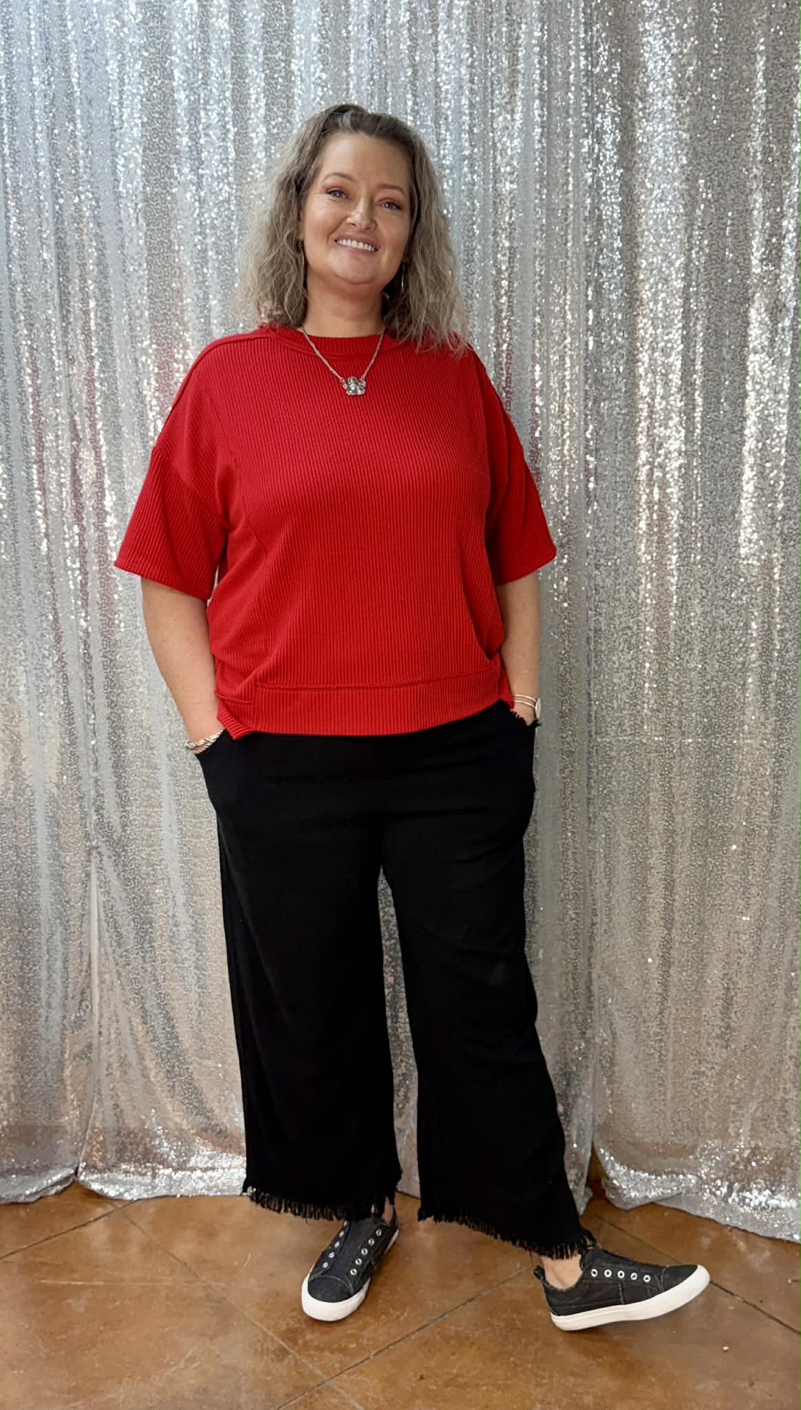 Umgee Wide Leg Crop Linen Pants Plus Size