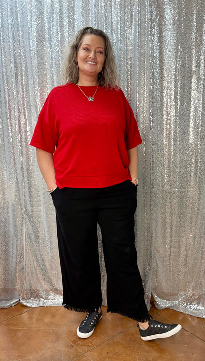 Umgee Wide Leg Crop Linen Pants Plus Size