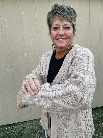 Crochet Taupe Sweater with Bow