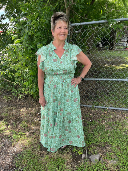 Green Floral Midi Dress