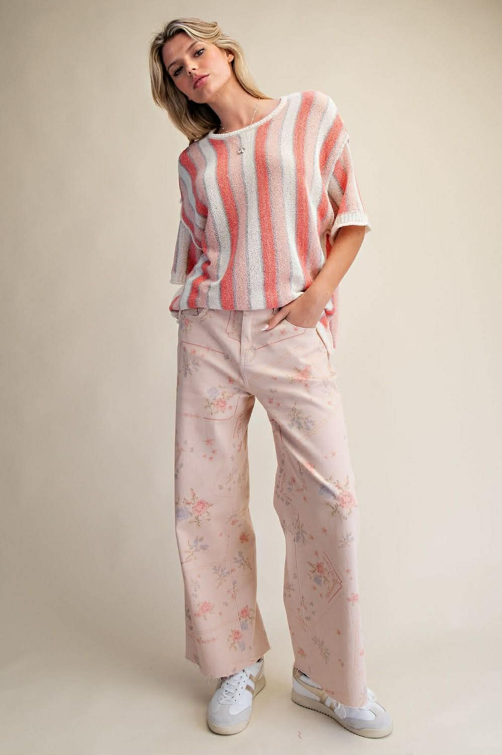 Easel cross stitch twill pants PLUS