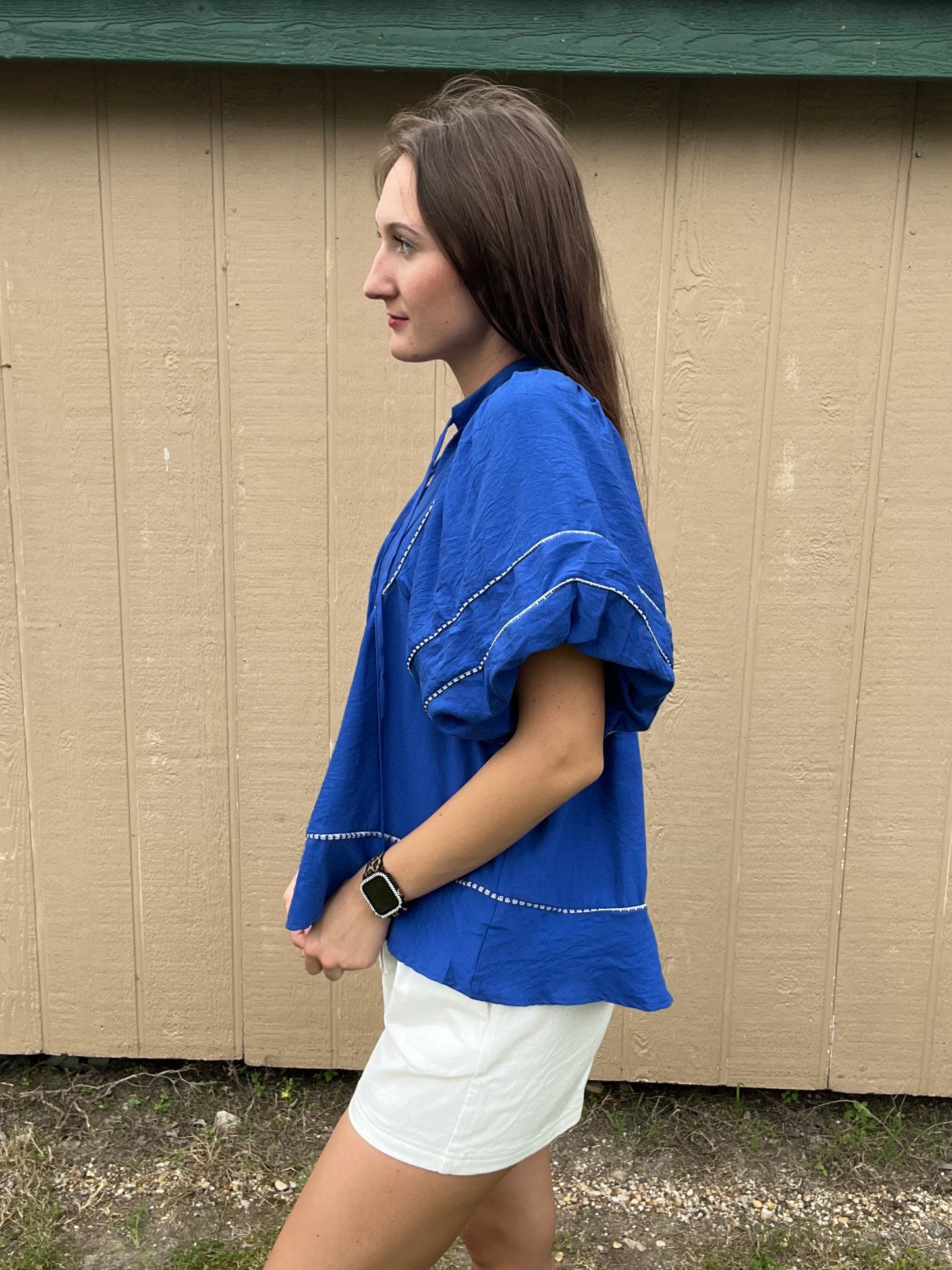 Umgee Solid Lace Trim Blouse