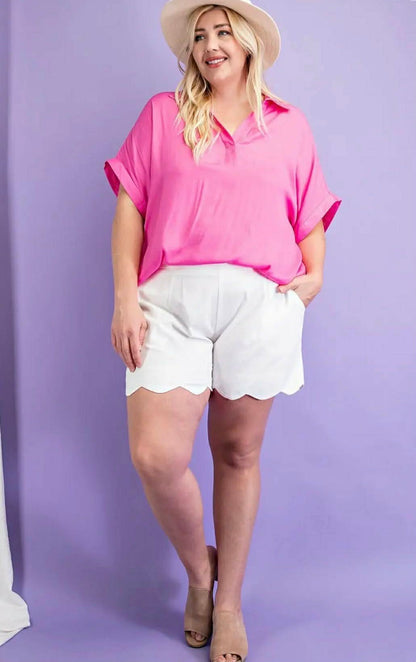 Collared V Neck Blouse w/ Pizzazz