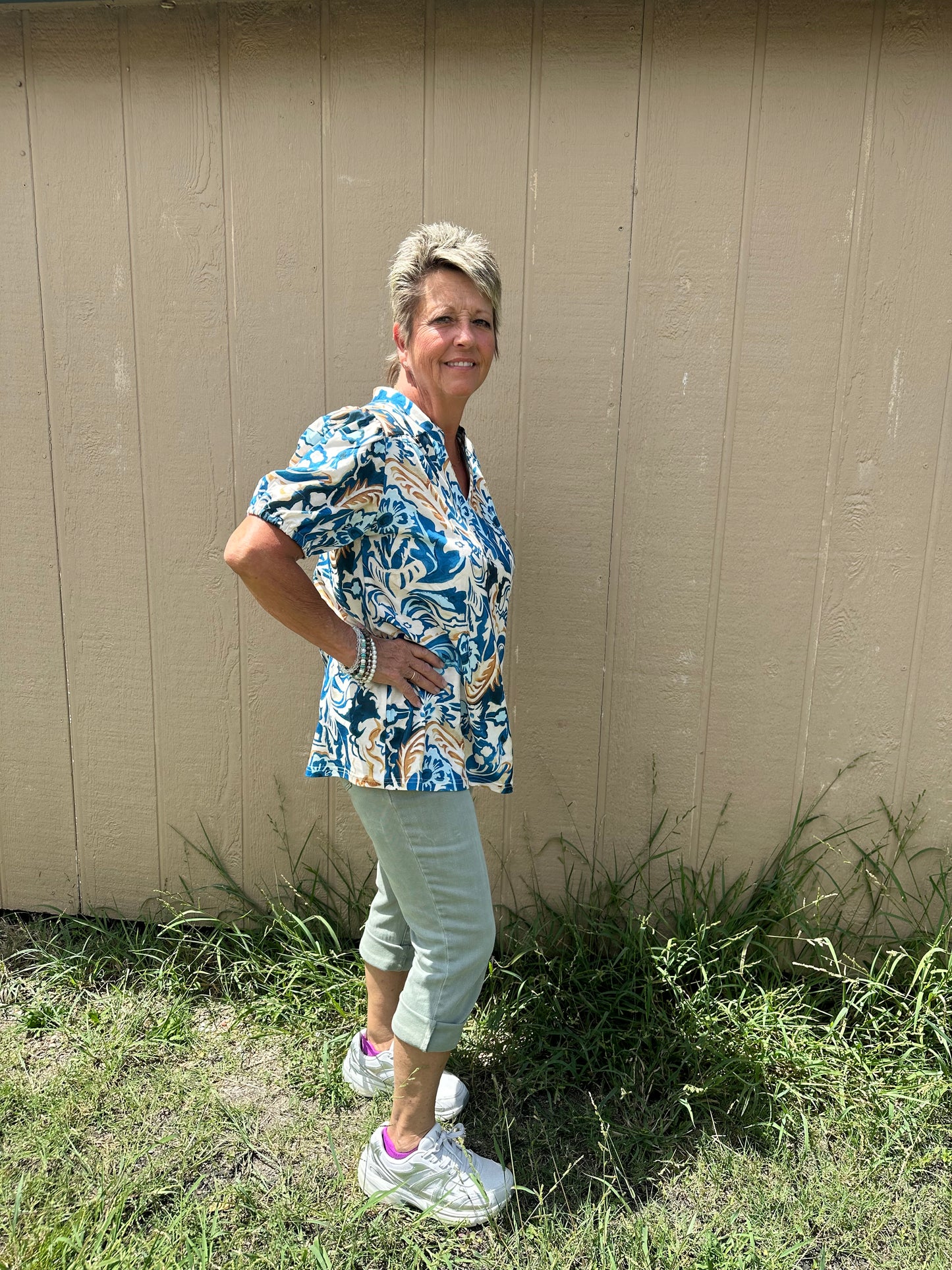 blue and gold blouse