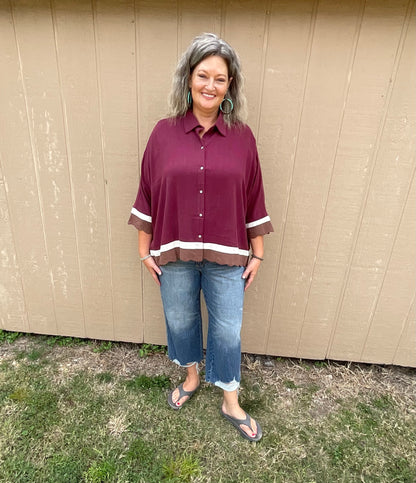 Umgee Colorblock Button Up Top Plus Size