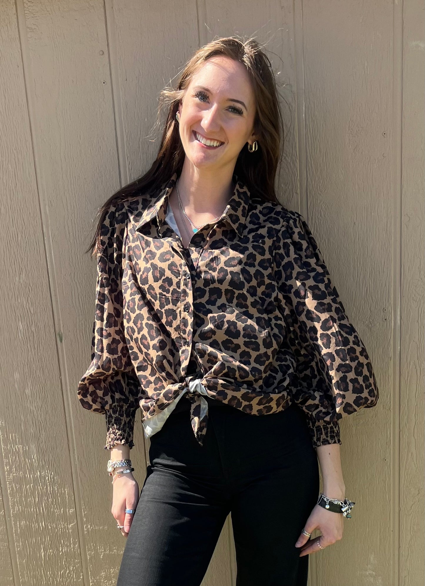 Leopard Smocked Puff Sleeve Top